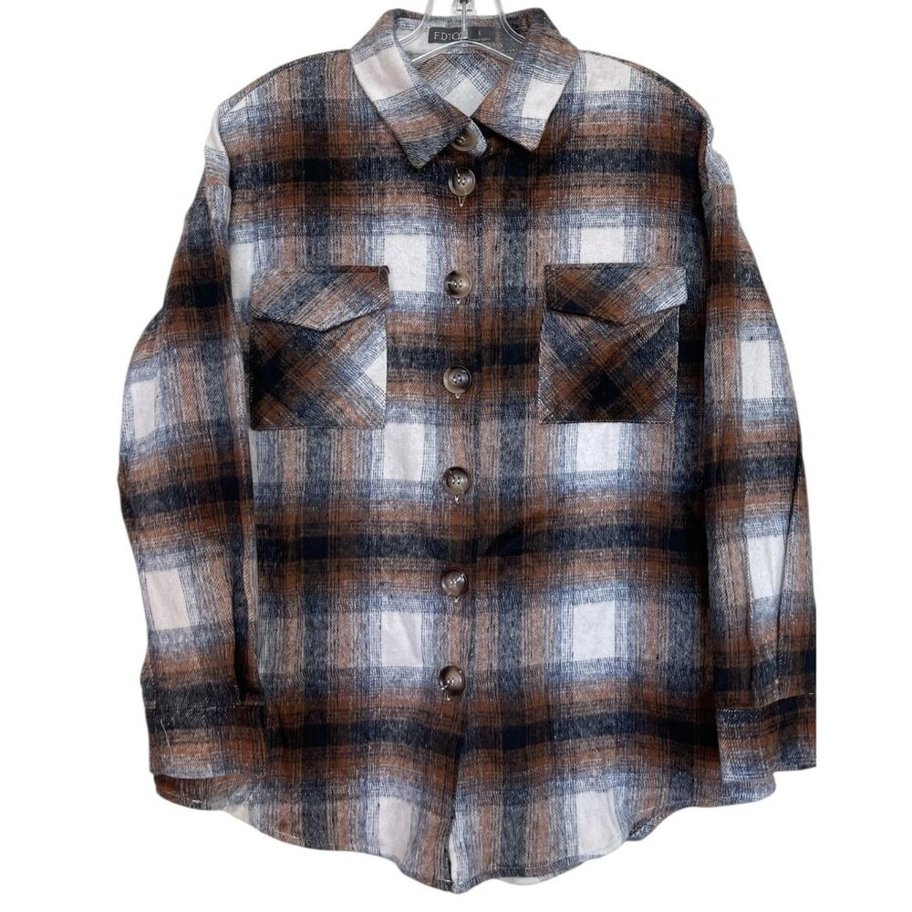 F.DTCC Womens Casual Plaid Button Down‎ Shirt Shacket Jacket Size Small